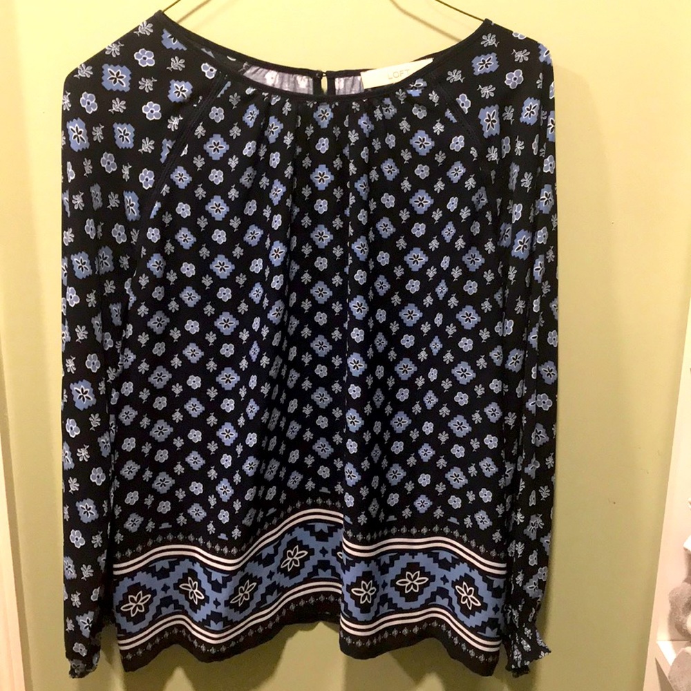 Loft blue and white patterned blouse.